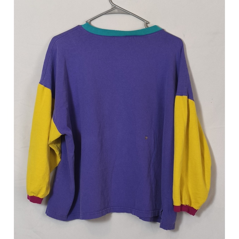 Vintage 80s/90s Spirit Activewear Color Block Shirt USA made Sz Lg Thrashed - Picture 2 of 9
